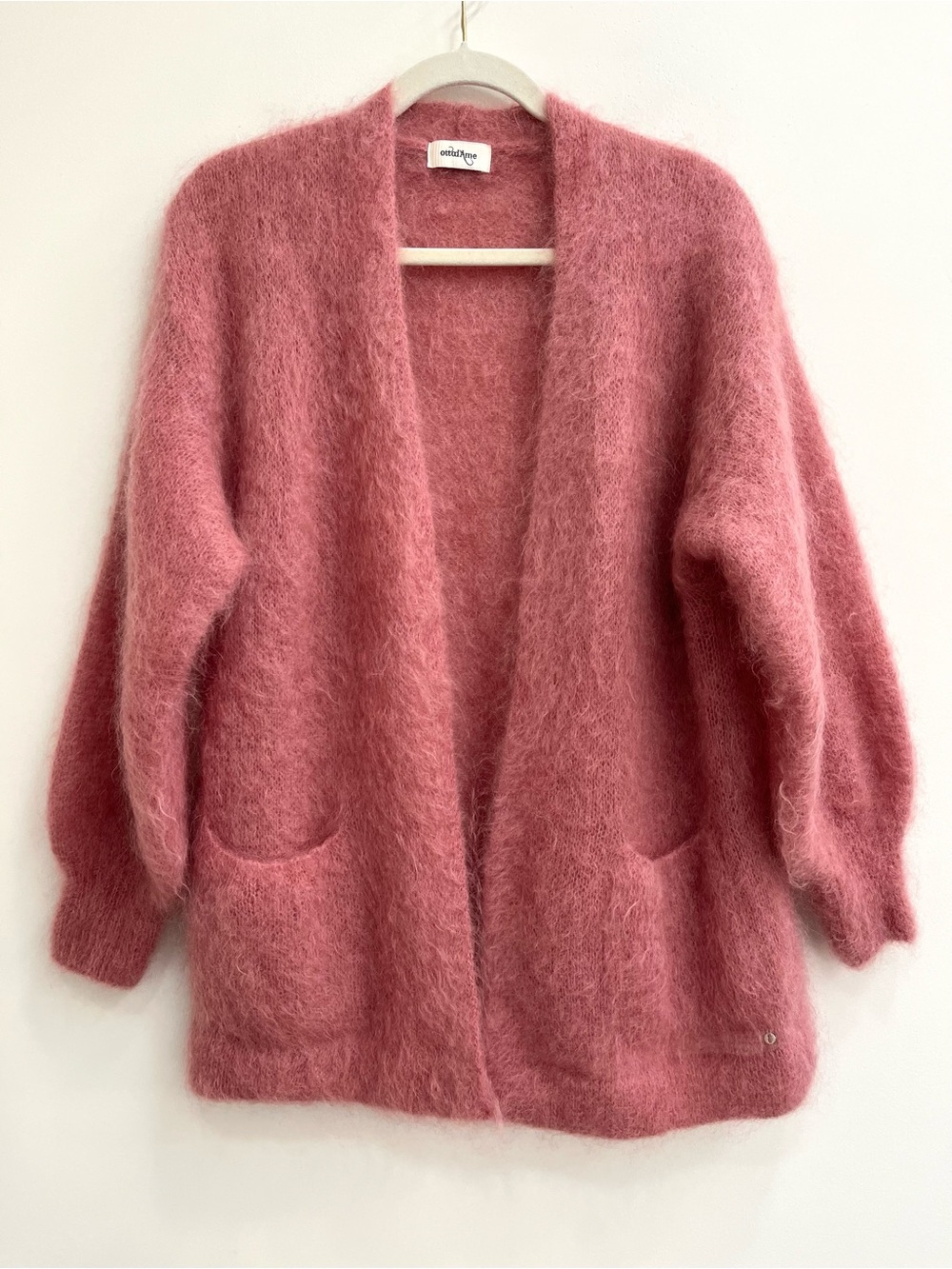 Anthropologie Ottod'ame Mohair Cardigan Sweater Pink Open Front Balloon Sleeves